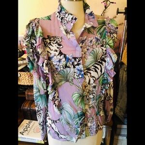 NWT: H + M Ruffled Tiger Floral Blouse